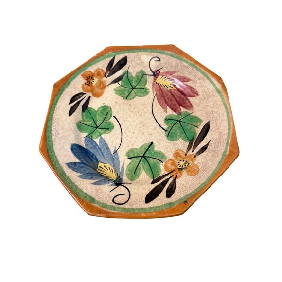Vintage Octagonal Japanese Plate Hand Painted Floral Design Japan The Prinoon - Picture 1 of 5